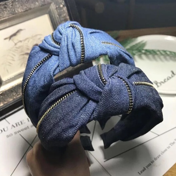 NWT Denim headbands with gold zipper 2color choice - Picture 2 of 10
